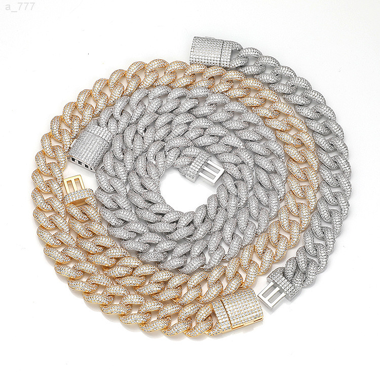 Mens New Fashion Cuban Link Chain Set Gold and Silver Plated Brass with CZ Zircon Stone Necklace