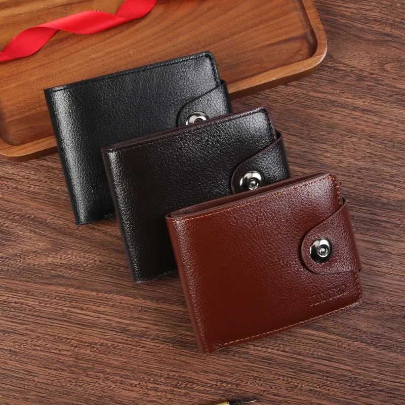 Leather Mens Bifold Wallets Zipper Coin Purse Anti-Theft Magnetic Buckle Casual Youth Slim Short Multiple Card Holder WalletXJ250624
