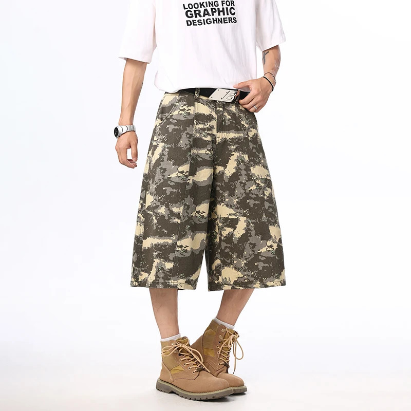 Camouflage Baggy Jeans Mens Summer Oversize Fashion Streetwear Calf-Length Pants Male Y2k Vintage American Loose Denim Pants 250617