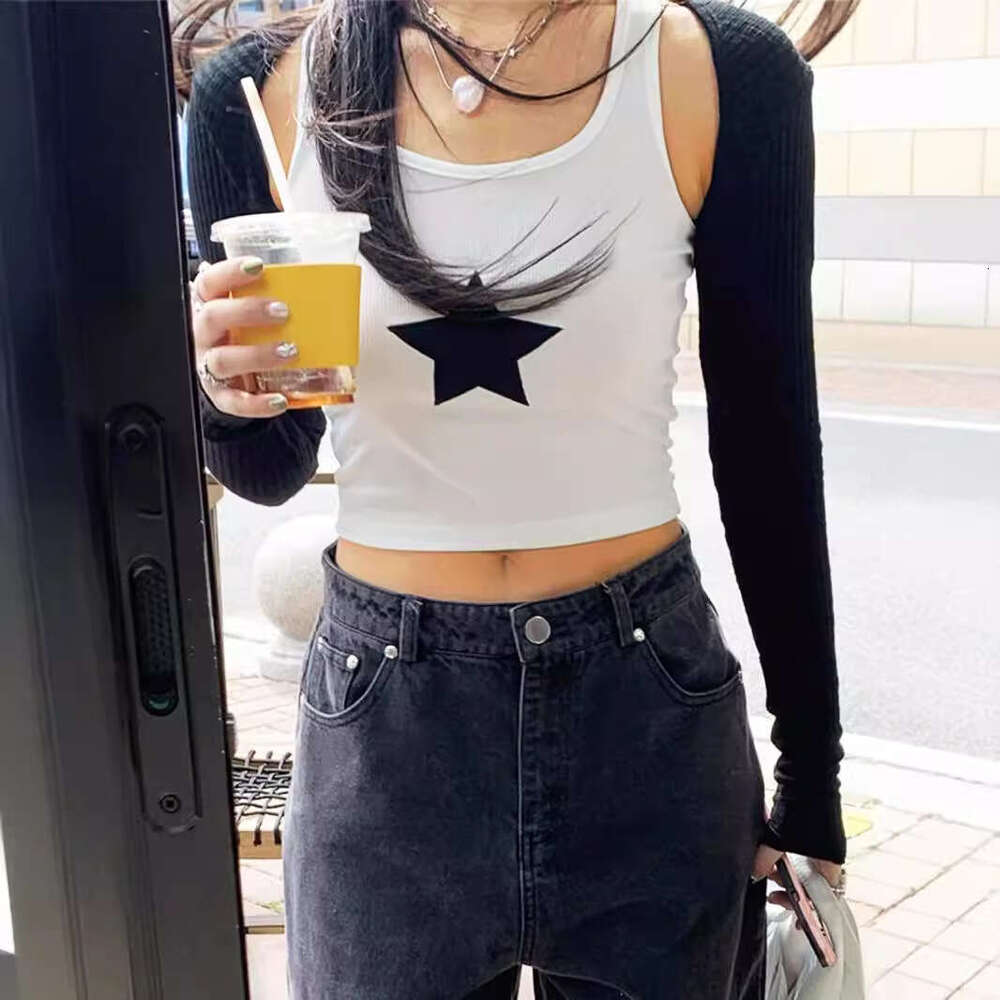 Summer New Embroidered Star Print Round Neck Sleeveless Backless Women's Tank Top Vest B5