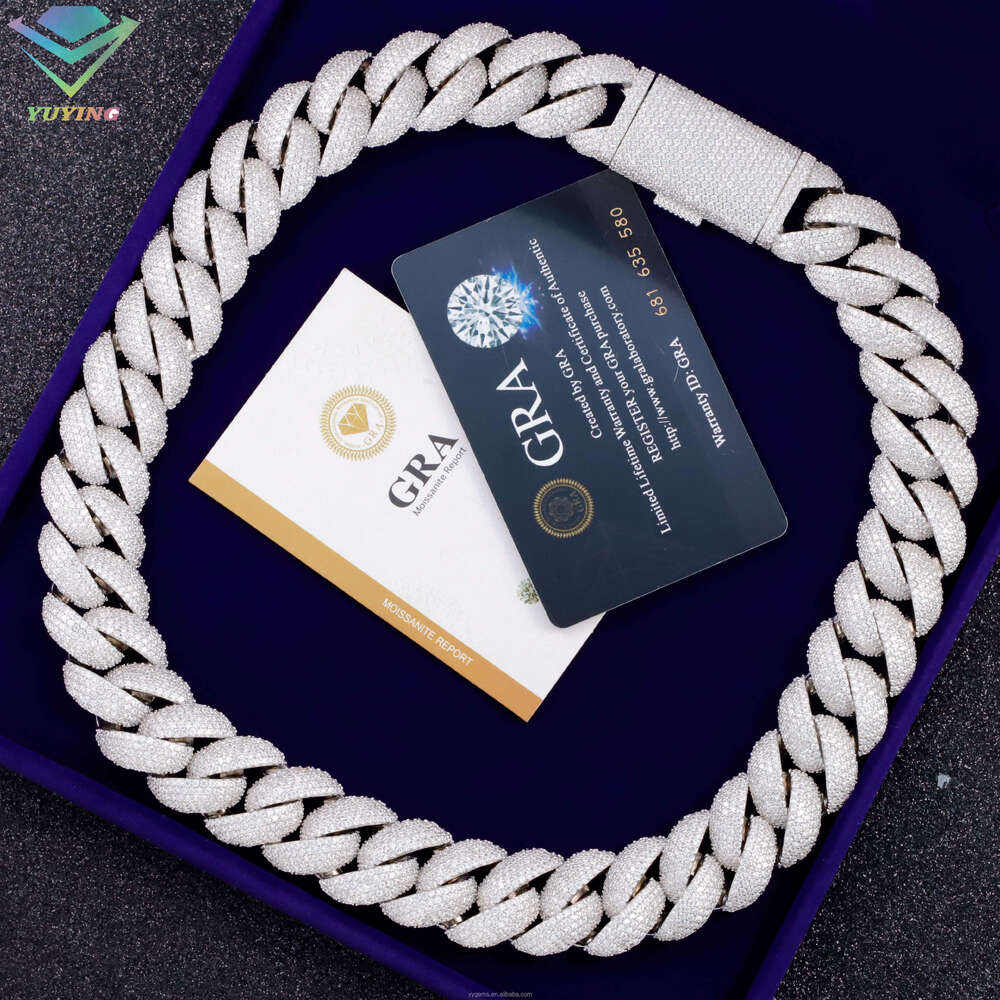Yy Hot-sale 22mm Curved Cuban Link Chian Vvs Moissanite Pass Diamond Tester 925 Sterling Silver Fine Jewelry Necklaces for Men