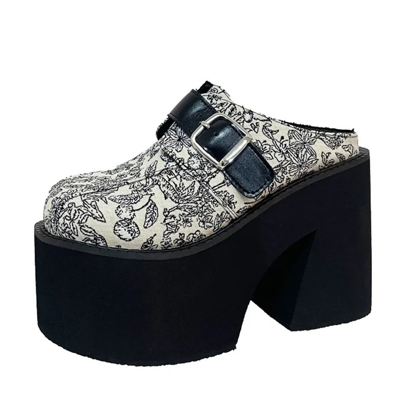 Eilyken n Style Chunky Platform Round Toe Women Slippers Fashion Belt Buckle Thick Bottom High Heels Mule Slide Shoes 250624