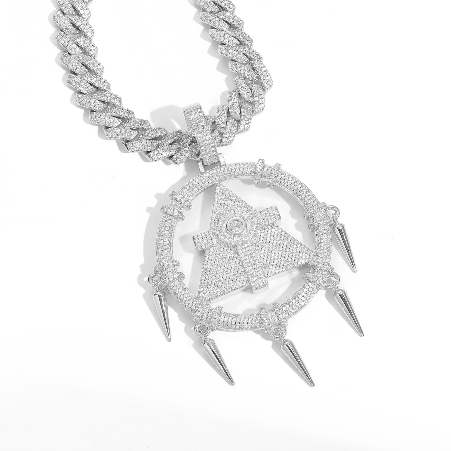 Luxury Moissanite Hip Hop Necklace with Solid Millennium Wisdom Wheel Pendant, Diamond - Studded Round Fringe Fashion Accessory Pass the diamond teste