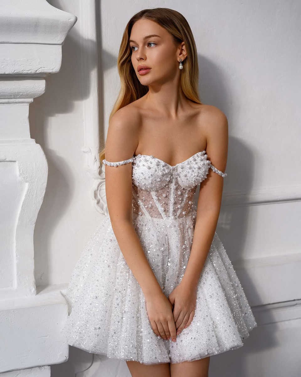 Runway A Line Prom Dress Sequins Pearls Spaghetti Strap Sleeveless Evening Dresses Above Knee Mini Party Gowns Customized