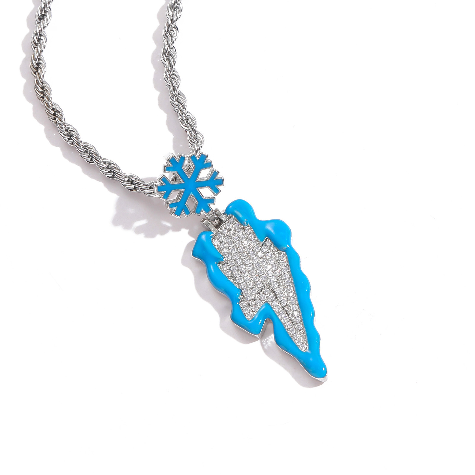Luxury Fire Ice Lightning Moissanite Necklace Minimalist Street Cool Oil Drip Ice Out Bling Hip Hop Jewelry Pass the diamond tester