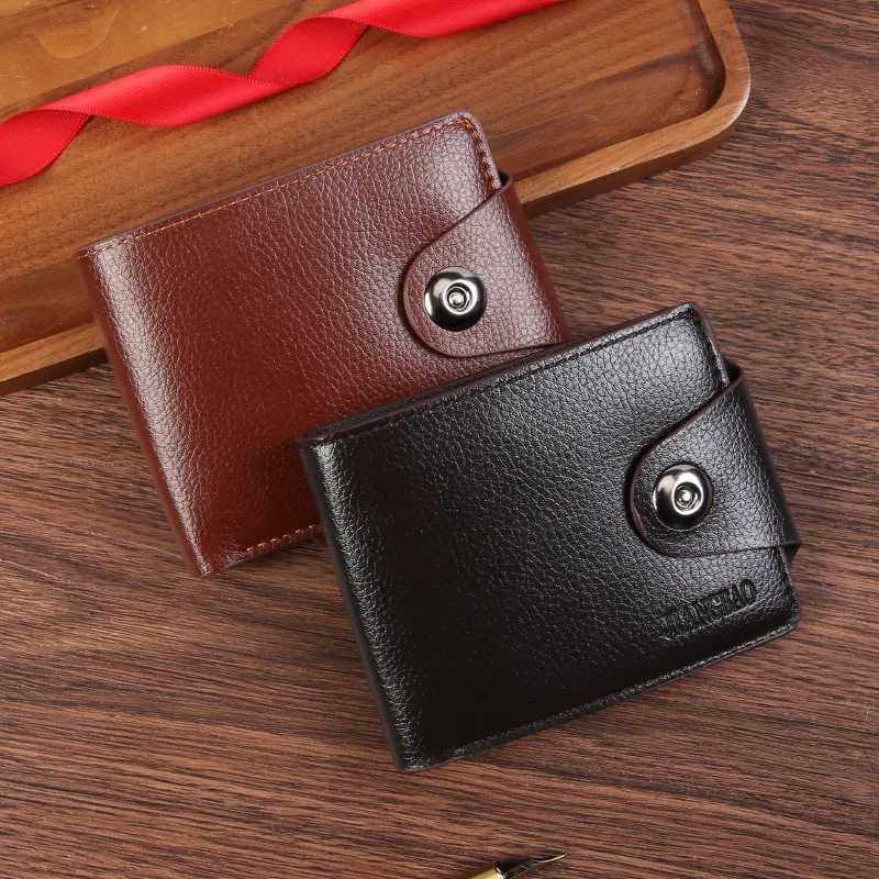 Leather Mens Bifold Wallets Zipper Coin Purse Anti-Theft Magnetic Buckle Casual Youth Slim Short Multiple Card Holder WalletXJ250624