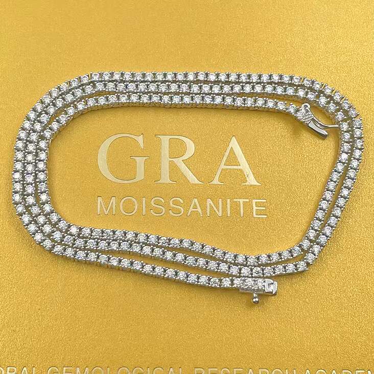 Hip Hop Tennis Chain in Stock 2mm Wide With D Color Moissanite Diamond Necklace 925 Solid Silver Tennis Link Chain/Bracelet