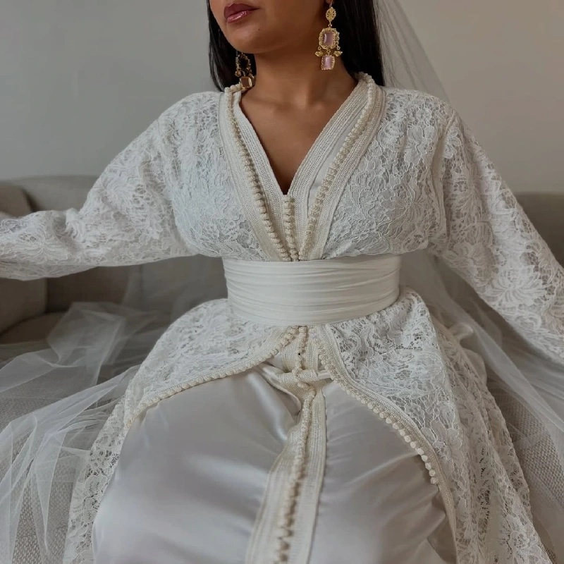 Takchita Moroccan Kaftan Evening Dress Lace Long Sleeve Turkish Prom Dresses 2025 Elegant Formal Occasion Birthday Vestio De Novias Dubai Robe De Mari