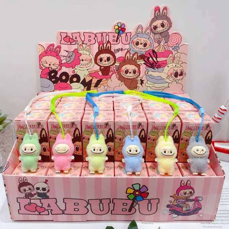48pcs New Labubu Cloth Flocking Figure Blind Box Kawaii Pendant Standing/Sitting Posture Doll Desktop Ornaments Children Gift Y250624