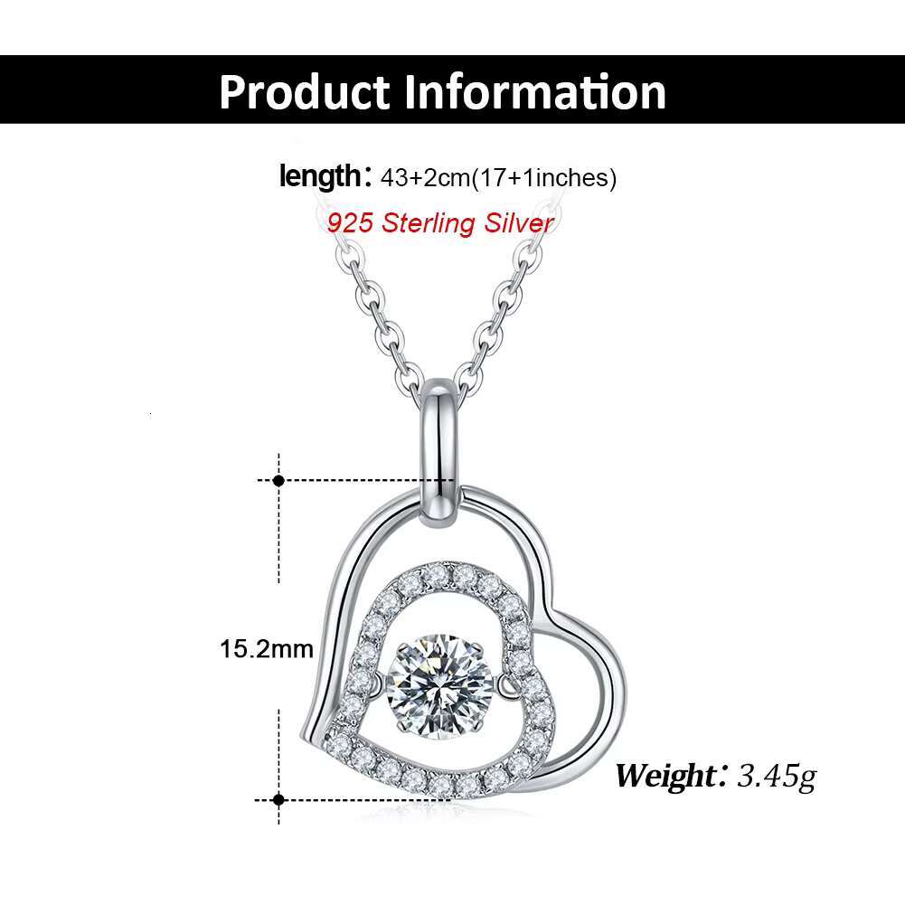 Jewelry Moissanite Dancing Diamond Necklace Double Heart Necklace SMN42 High Quality Sterling Silver Round Cut 0.5CTW VVS 1 Pcs