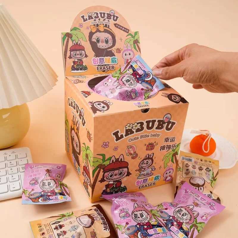 New 32pcs Labubu Eraser Blind Box Anime Stationery Blind Bag Figure Cartoon Eraser Model Doll Toy For ChildrenS School Supplies Y250624