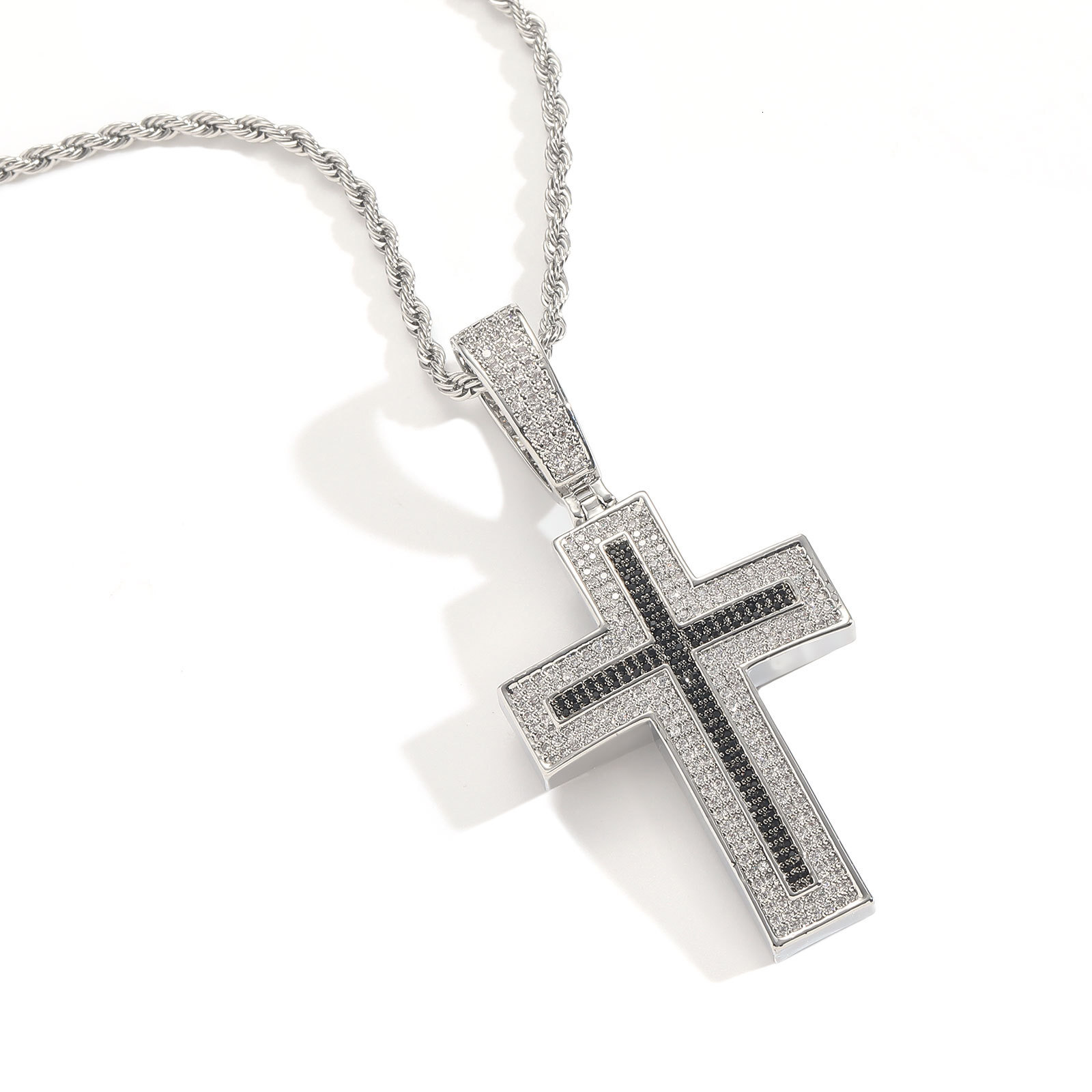 Luxury Moissanite Black Iced Out Cross Hip Hop Bling Trendy Pendant Necklace druzy jewelry Pass the diamond tester