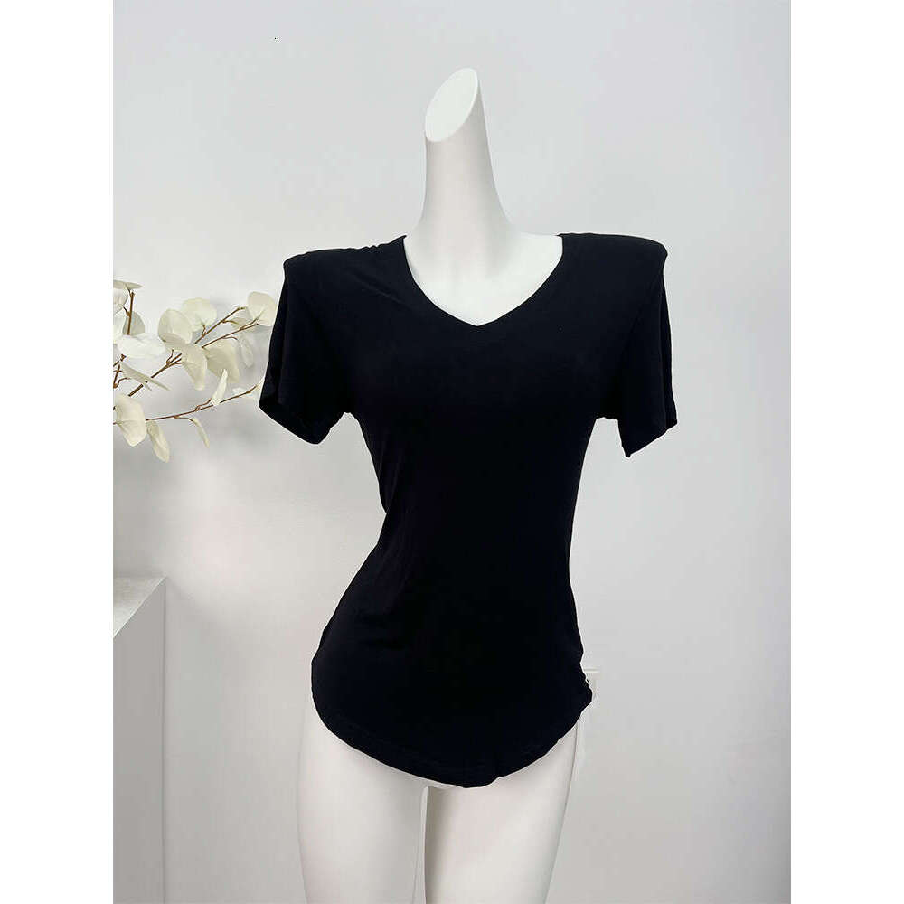 Trendy Pure Desire Gray V-Neck Short Sleeve T-Shirt For Women, Slim Fit Waist Casual Top Base Shirt B5