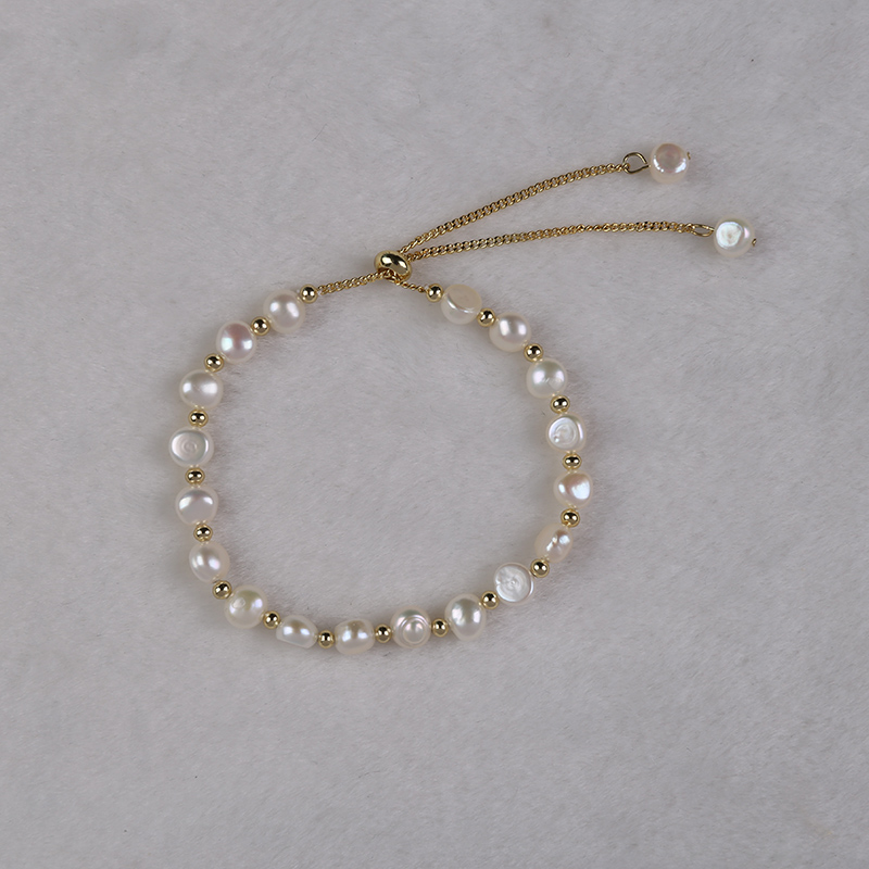 Adjustable Handmade White Freshwater Pearl Bracelet with Pearls - Pure Craftsmanship