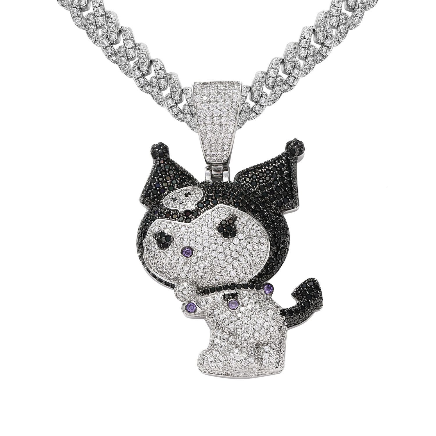 Hip Hop Little Devil Kuromi Cartoon Pendant Iced Out Swag Versatile Design Labubu Chain Necklace Pass the diamond tester