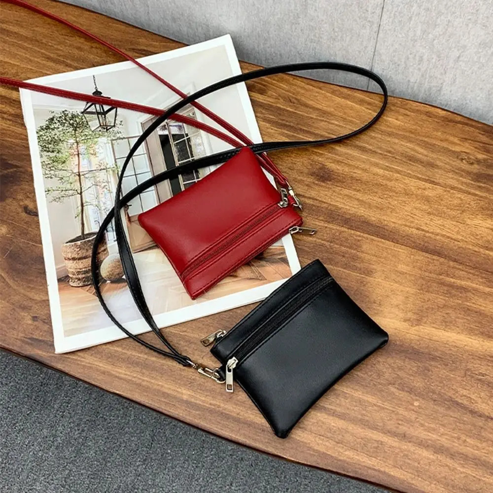 Solid Color Hanging Neck Coin Purse Leather Lanyard Hanging Neck Wallet Keys Cards Lipstick Earphone Small Storage Bag R250624