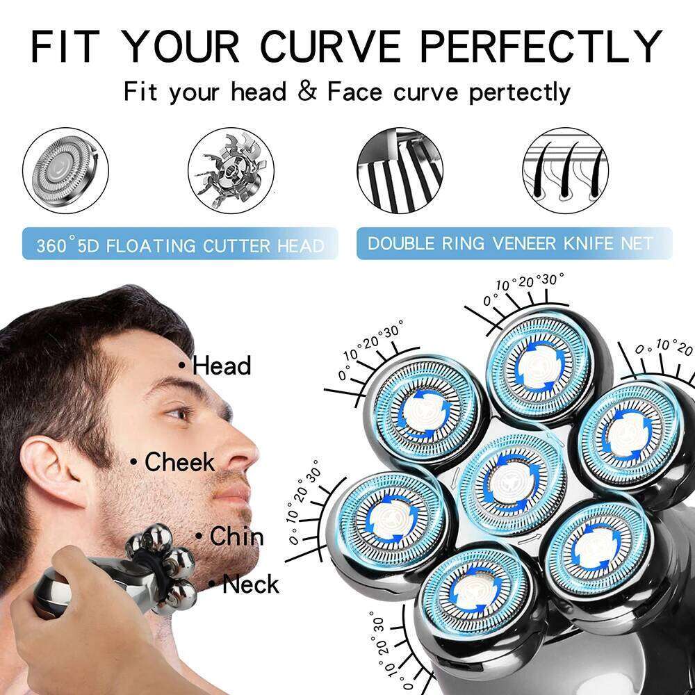 Electric Bald Shaver For Men Powerful Shaving Hine Washable Wet Dry Beard Hair Trimmer USB Charging 7D Floating Cutter