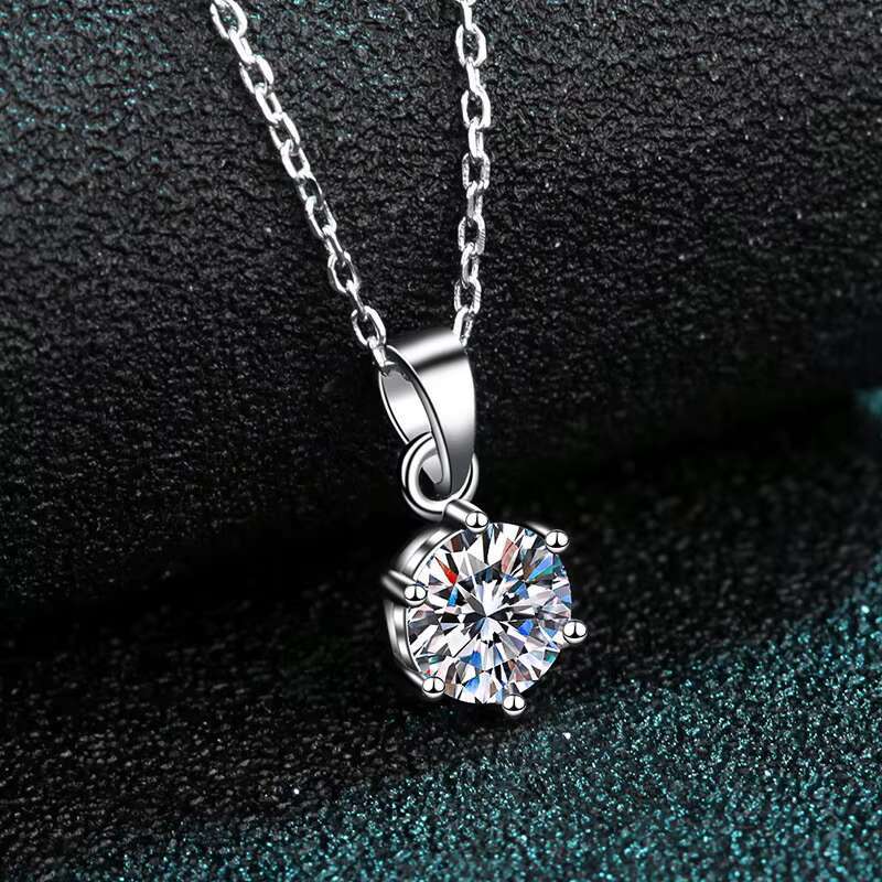 Classic Six Claw Moissanite Jewelry Luxury Collar Chain White Gold Plated 925 Sterling Silver 1ct 5ct Diamond Pendant Necklace