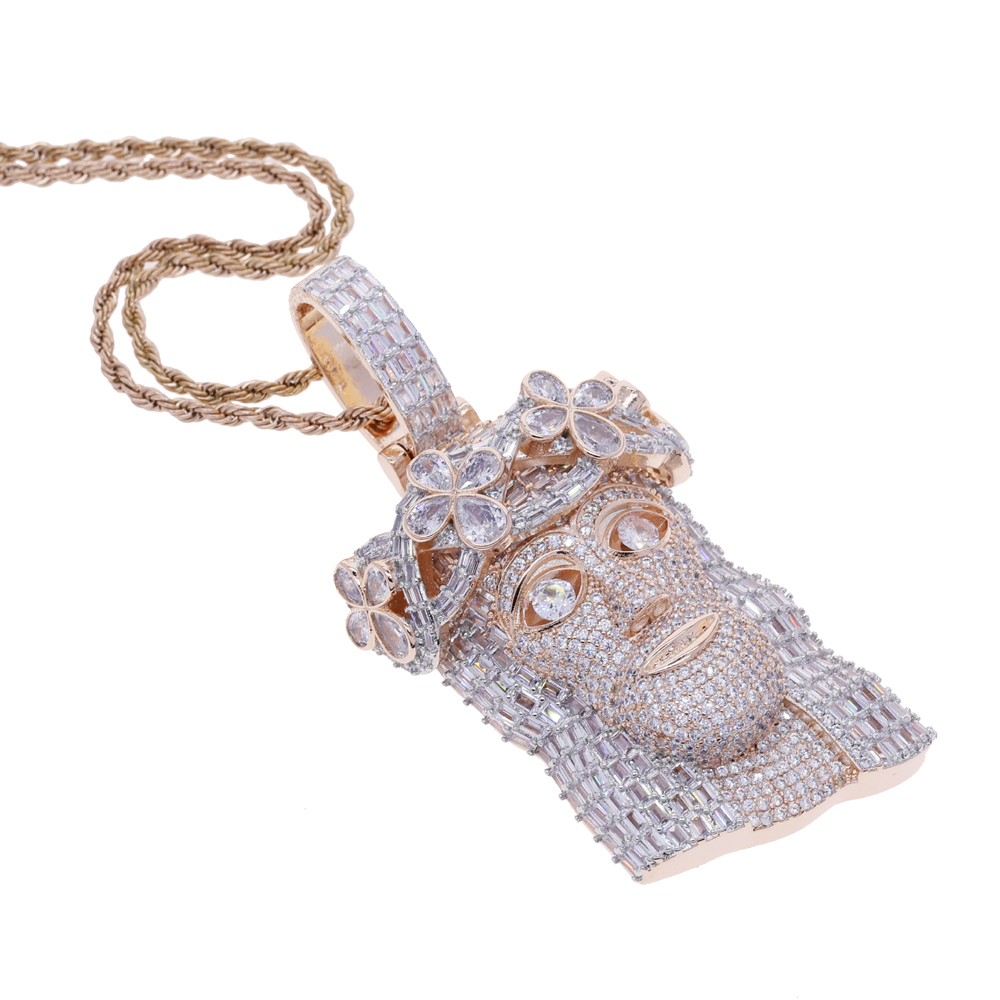 sdzstone 2025 NEW Jesus Head Necklace Pendant Hip Hop Zircon Gemstone Men's Charm Christian Jesus Facial Personalized Pendant Accessory