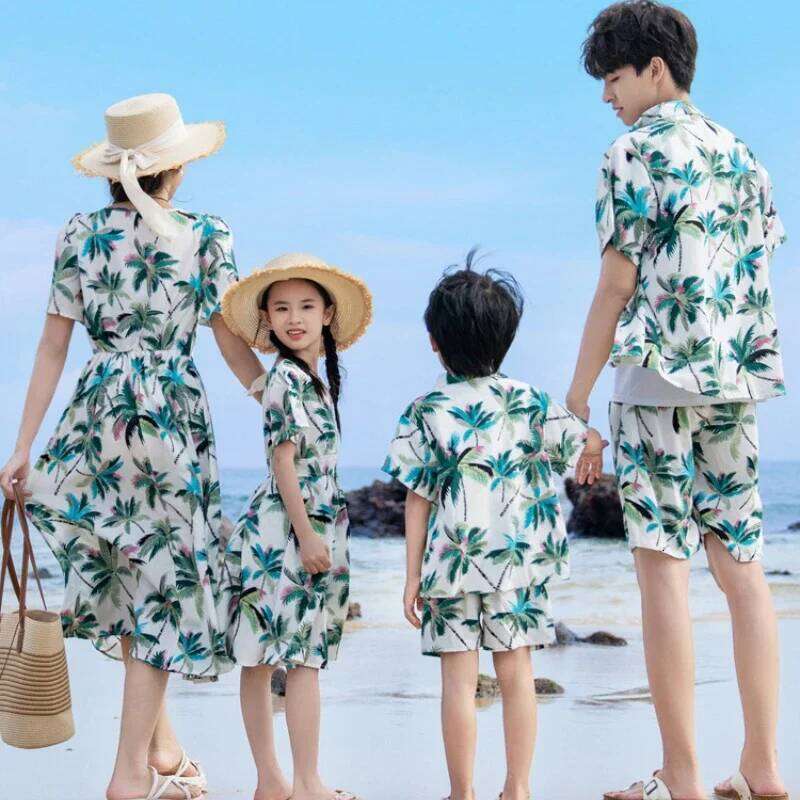 Vacation Couple Look Parent-child Beach Clothes for Sister Brother Family Matching Clothing Mom Daughter Dress Dad Son Outfits