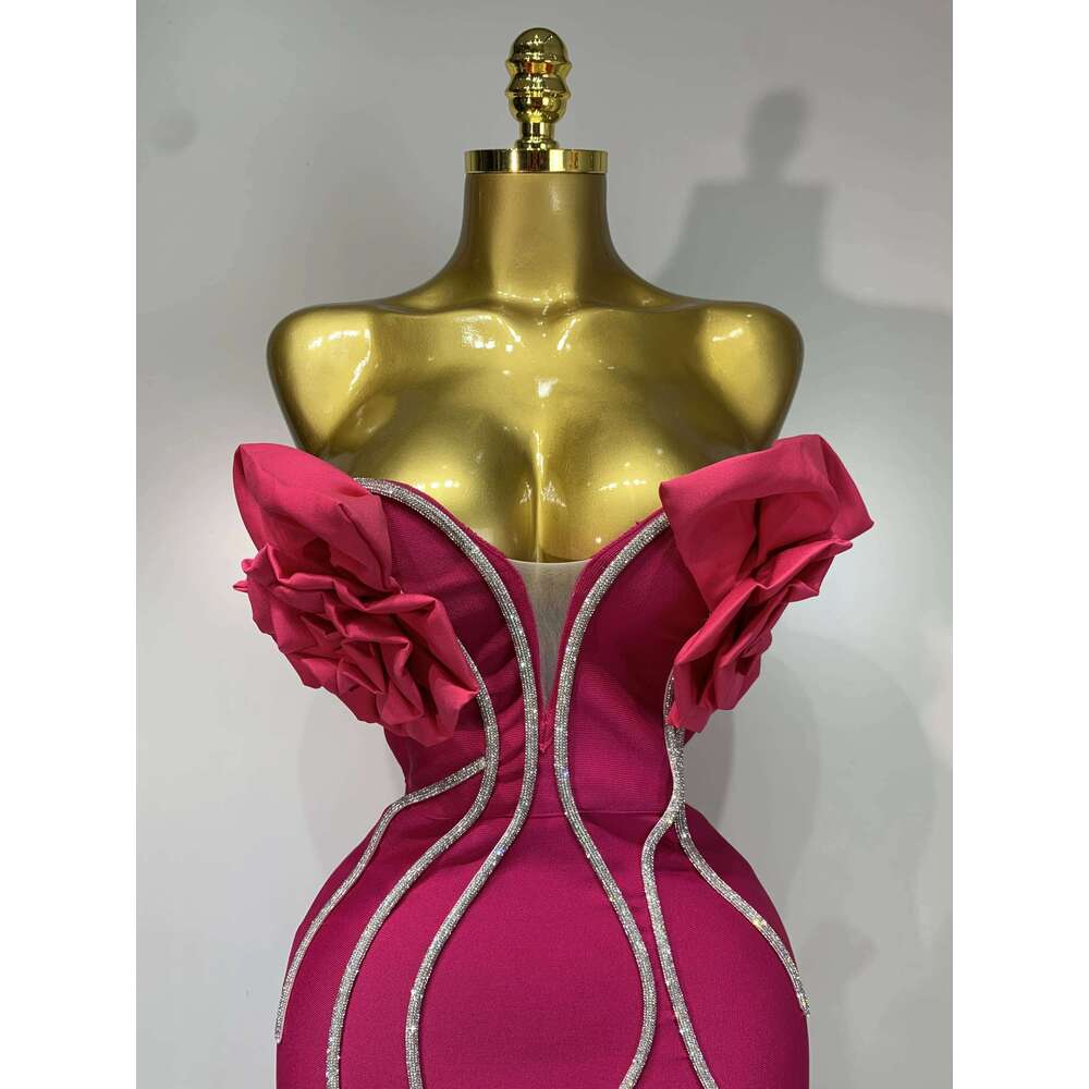 Birthday Party Dresses Women Elegant Bandage Bodycon Dress Strapless Appliques Sparkly Dia Evening Club Outfit