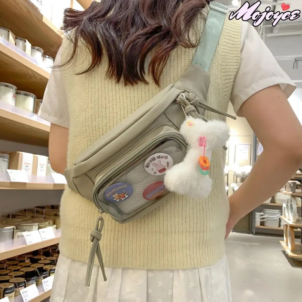 Kawaii Ita Bag with Anime Badge Japanese Nylon PVC Chest Bags for Teen Girls Transparent Waist Pack Ladies Belt Bag Bag 250624
