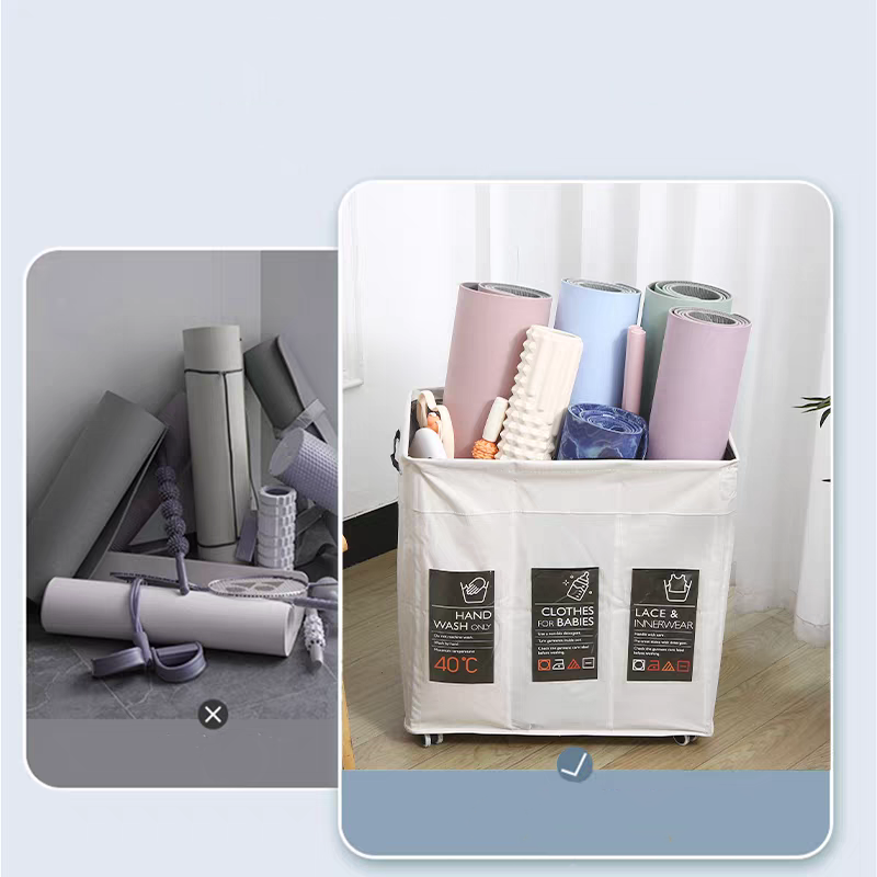 Large capacity foldable dirty clothes basket with wheels and multiple functions