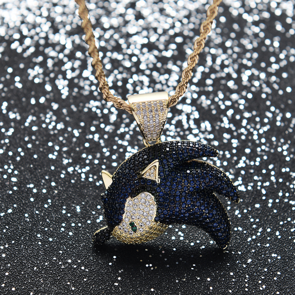 Luxury Moissanite Necklace Blue Diamond Flying Fish Sprite Pendant Iced Out Trendy Men Jewelry Pass the diamond tester