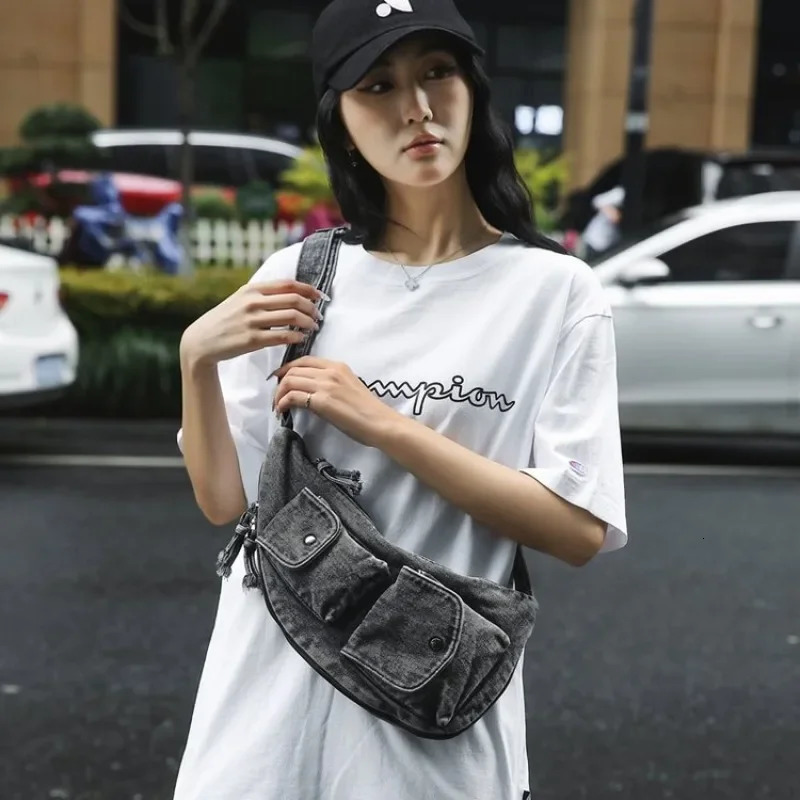 Denim Solid Color Product Waist Bag Zipper Neutral Style Simple Casual Chest Bag Soft Versatile Crossbody Bag 250623