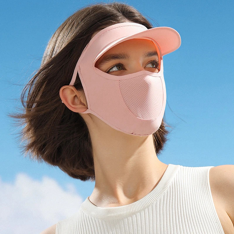 Summer Full Face Mask with Brim Sun Protection Breathable Women Face Mask Outdoor Travel Ice Sense Elastic Beach Facekini 250624