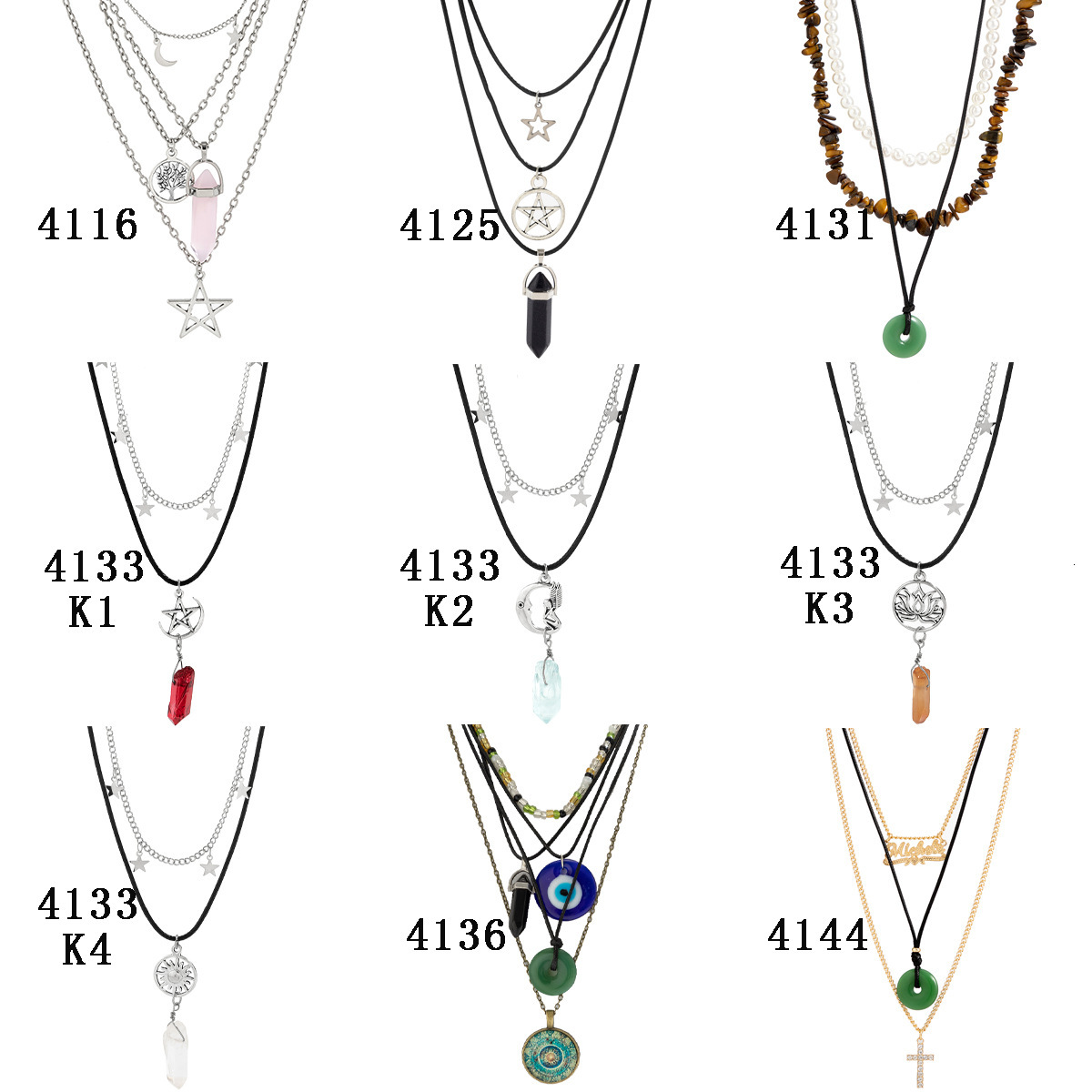 Jewelry Pastoral Crystal Eye Bead Stone Multi-layer Peace Buckle Necklace for Women