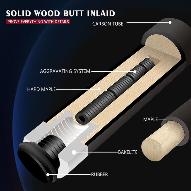 OKHEALING 1/2 Split Pool Cue 12.9mm Bakelite Tip Billiard Cue Stick Carbon Fiber Billiard Sticks Uni-loc or 3 Teeth Joint Length 1474mm/58inch Weight 