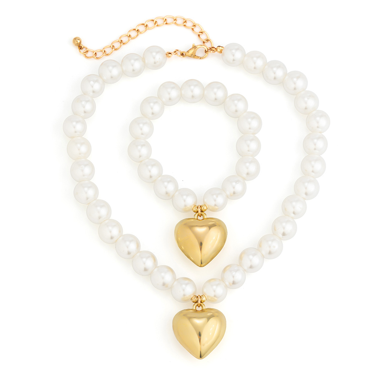 Ins Geometric Round Bead for Women Versatile Imitation Pearl Hot Selling Beaded Heart Necklace