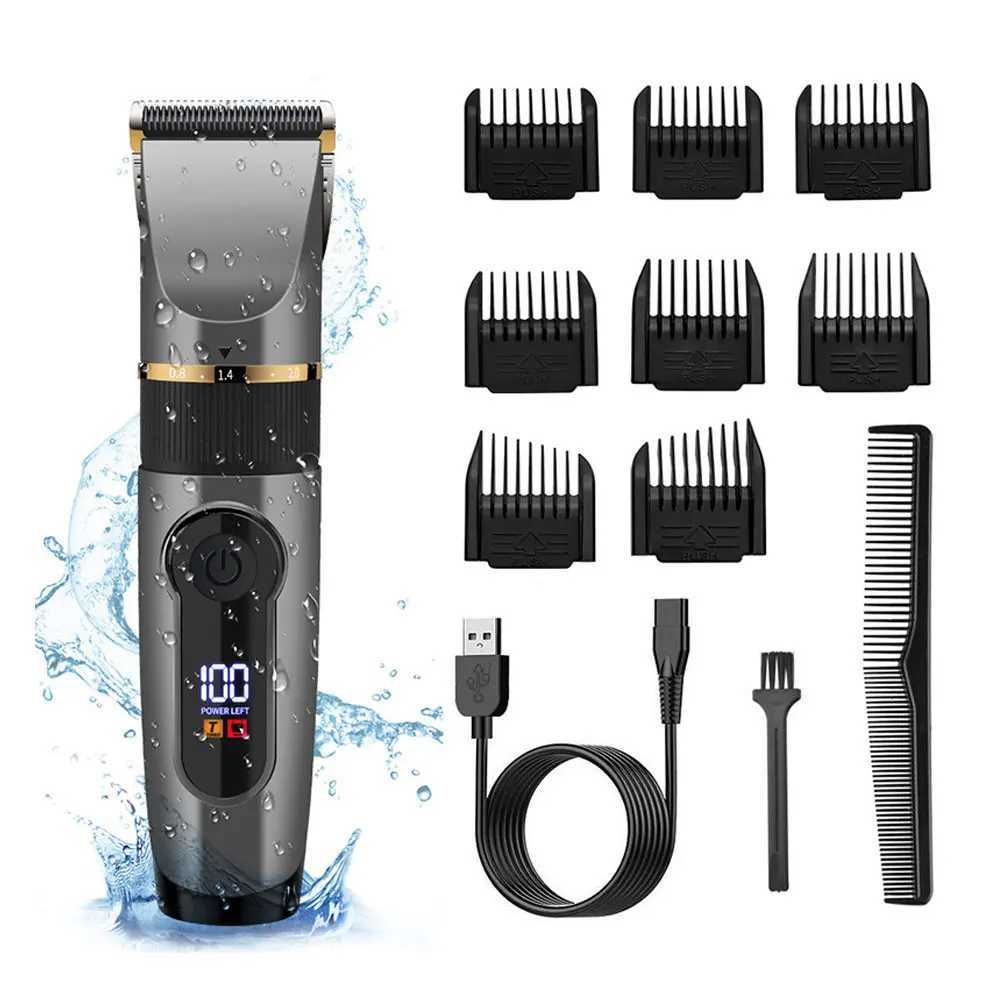 Professional Hair Clipper Rechargeable Electric Trimmer Beard Kids Barber Cutting Machine Haircut LED Screen Waterproof for Men XJ250624