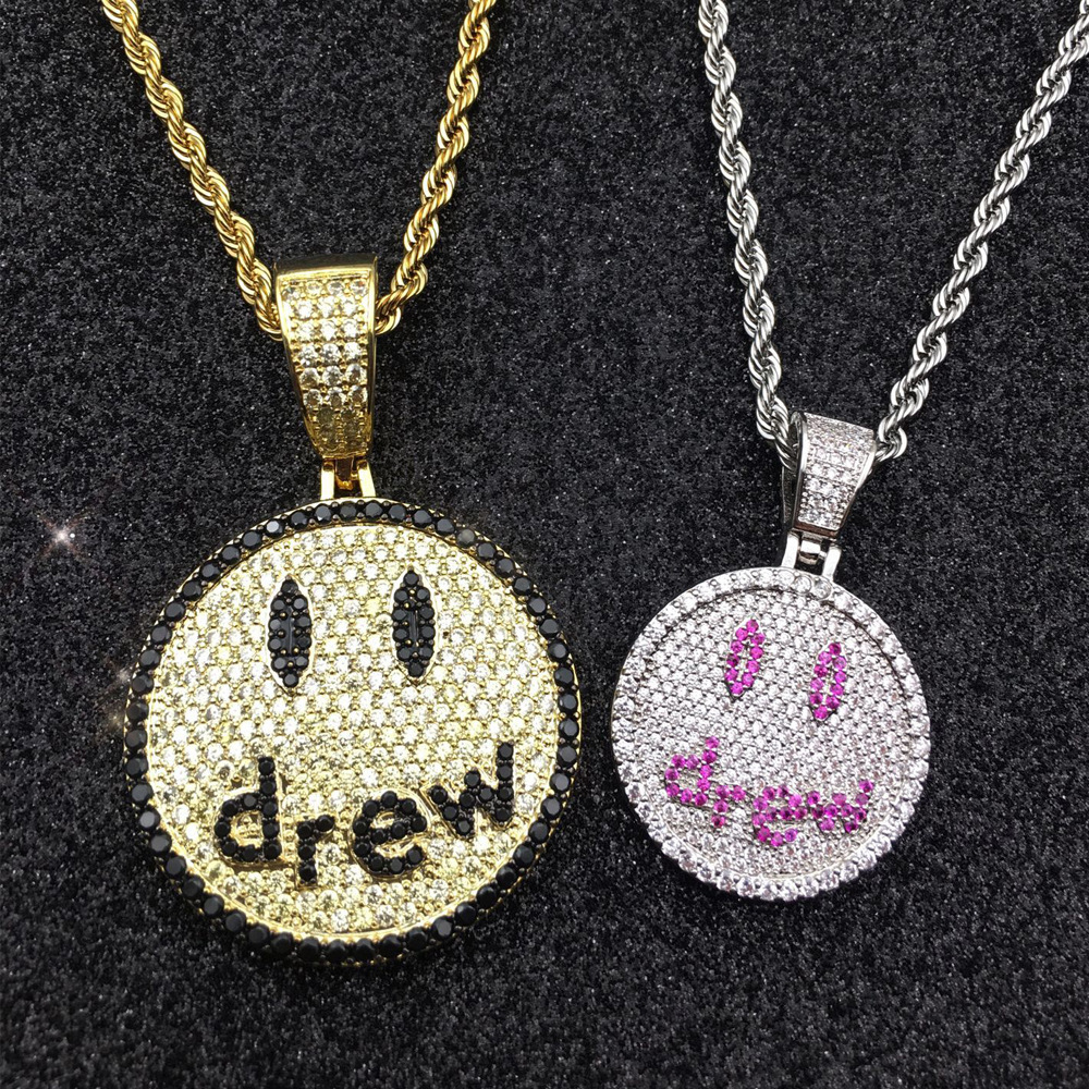 Luxury Moissanite Jewelry Hip Hop Necklace Drew Smiley Face Pendant High Quality Couple Style Iced Out Necklace Pass the diamond tester