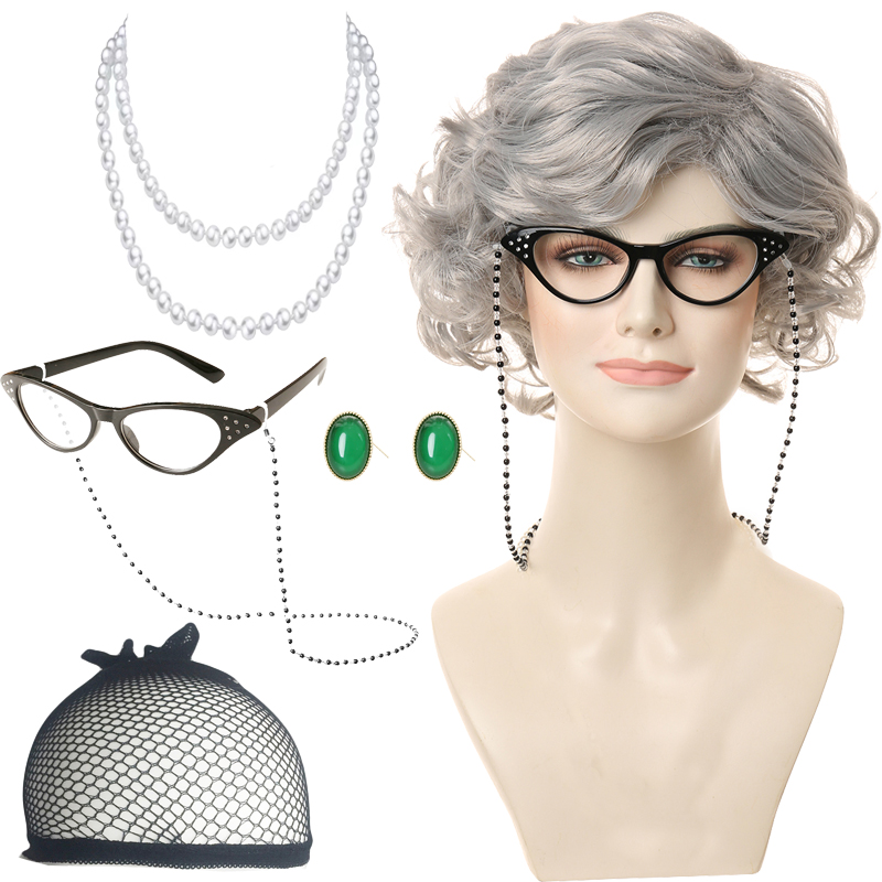 Various styles ladies dress up wigs for mother's day granny dress up grandma dress up for Halloween holiday show