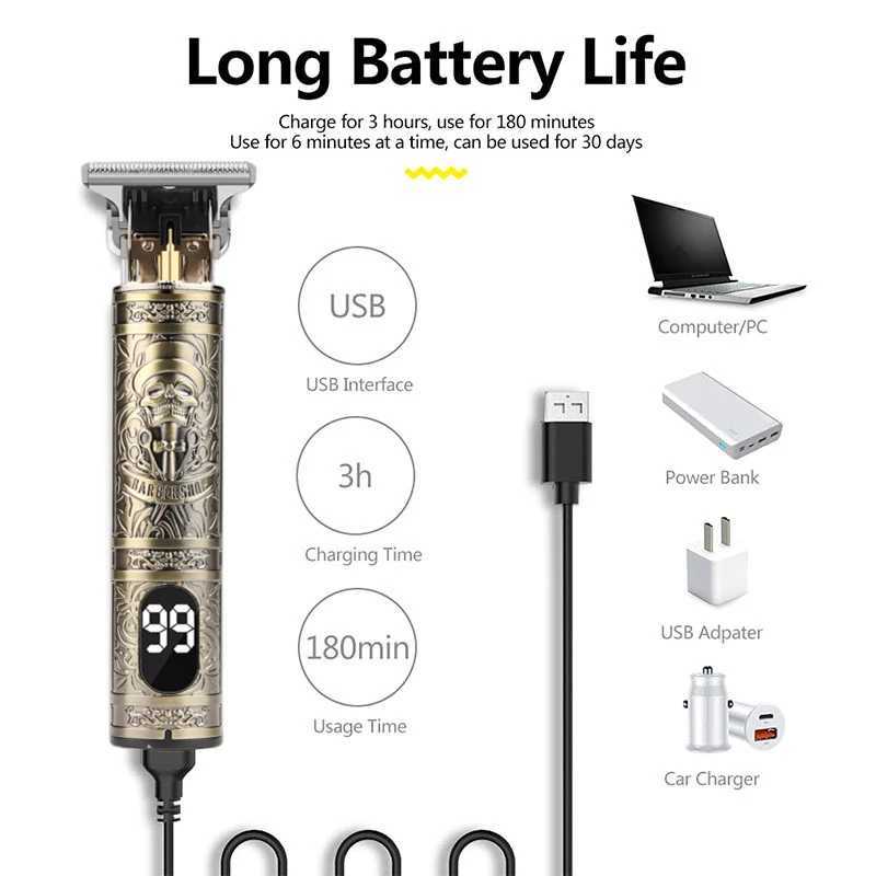 T9 Hair Trimmer Large Capacity Battery Power Display Clipper Hair Cutting Machine Intelligent Fork Mens Shaving Machine Barber Clip XJ250624