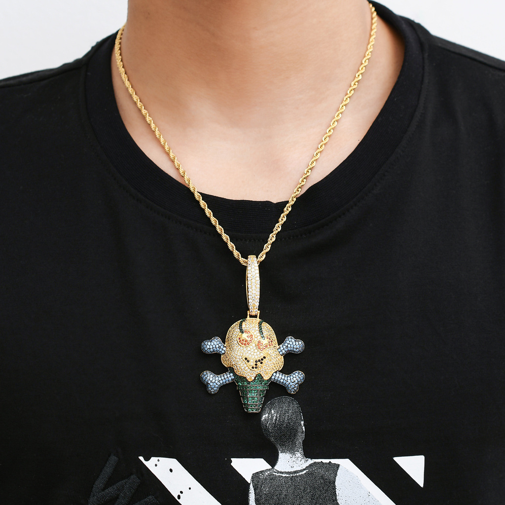 Luxury Moissanite Jewelry Necklace Cartoon Unique Colorful Pirate Ice Cream Pendant Iced Out Trendy Brand Jewelry Accessory Pass the diamond tester