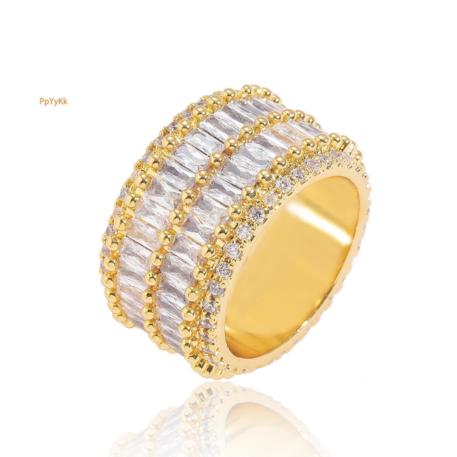 Hip Hop Double Row Diamond Studded Ring Moissanite Unisex Streetwear Trendy Accessory Passes the Diamond Tester