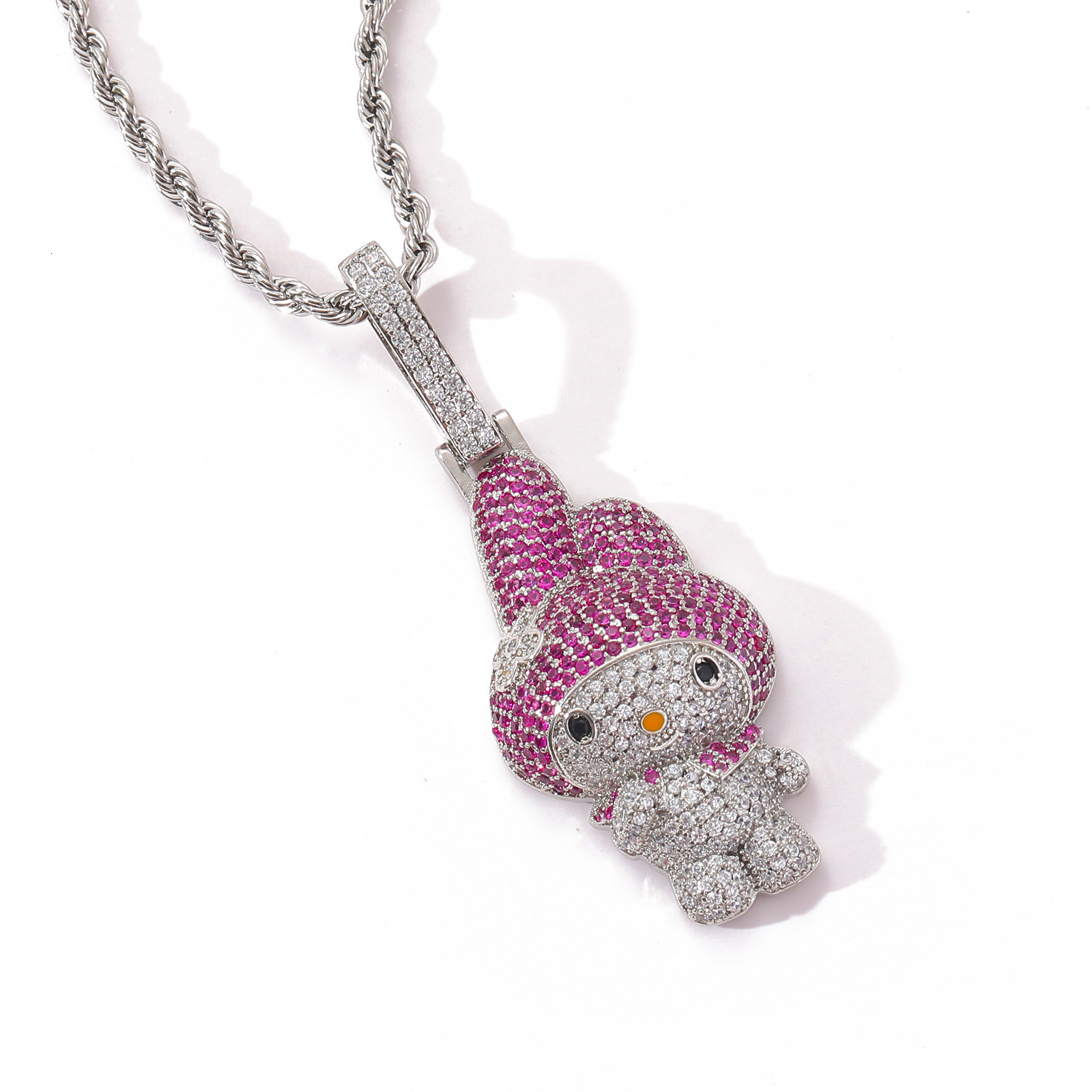 Moissanite Iced Out Trendy Diamond Studded Pendant Cute CartoonNecklace Personalized Versatile Couple Style Labubu Hip Hop Swag Accessory Pass the dia