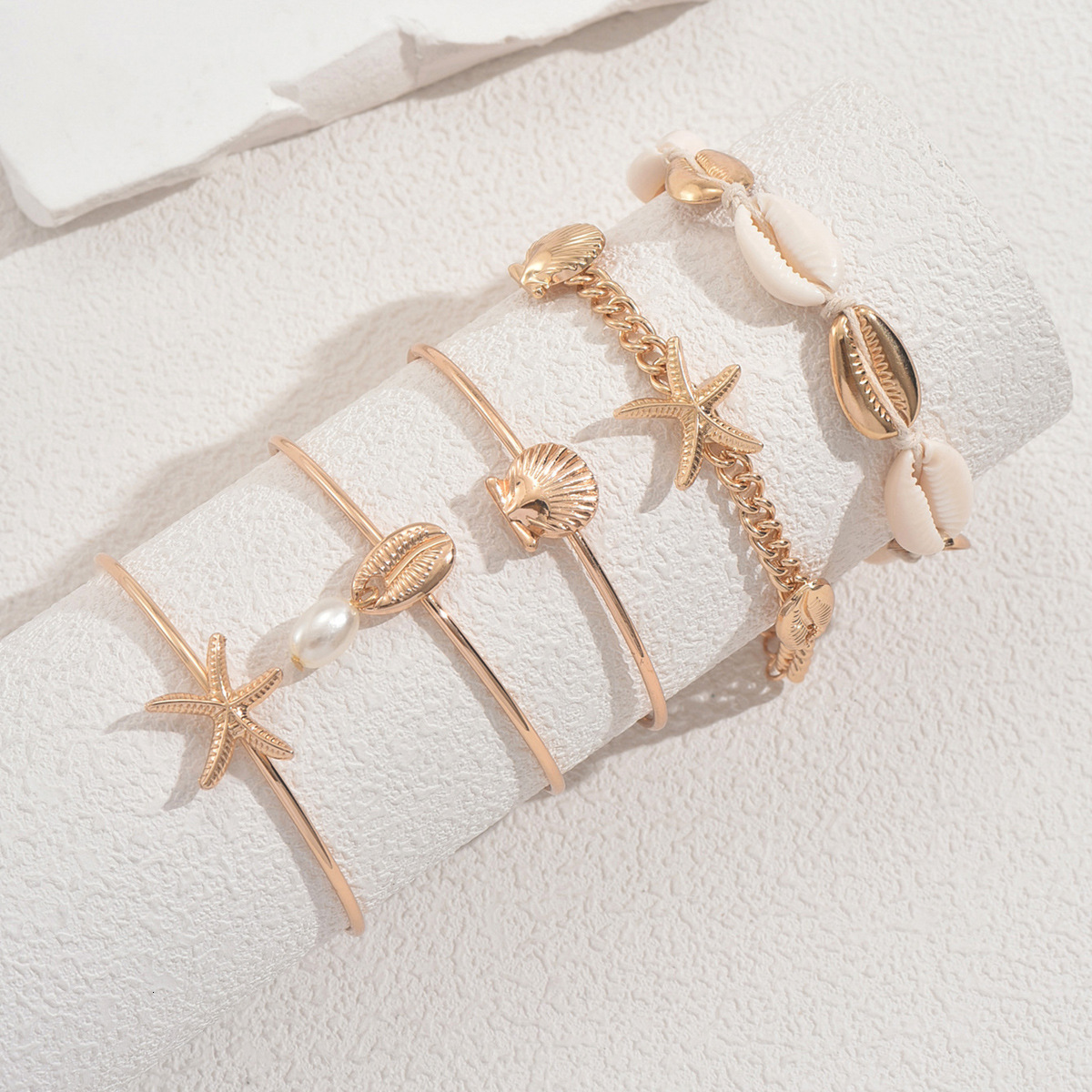 New Ocean Style Women's Shell And Starfish Design Combination Bracelet Beach Party Jewelry