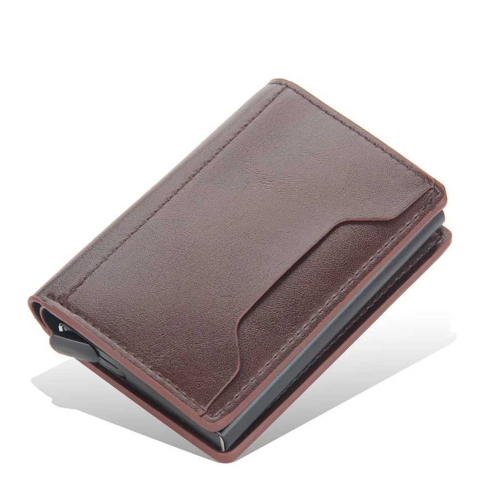 Business RFID Male Short Wallet PU Leather Simple Automatic Card Holder Solid Color Casual Aluminum Mens Wallet XJ250624