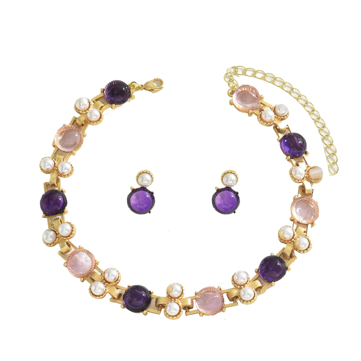 Korean And Japanese Sweet Fresh Inlaid Women's Earrings Jewelry Set Design Necklace Choker