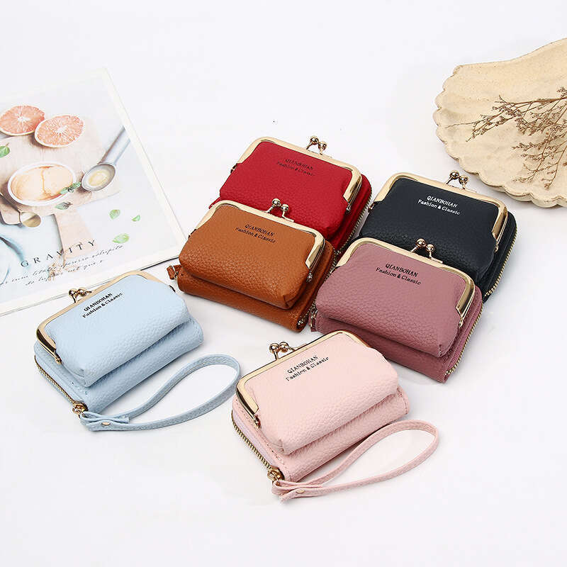 Women's Short Wallet Lychee Pattern Clip Bag Multi-Card Slot Accordion Card Holder Student Coin Purse