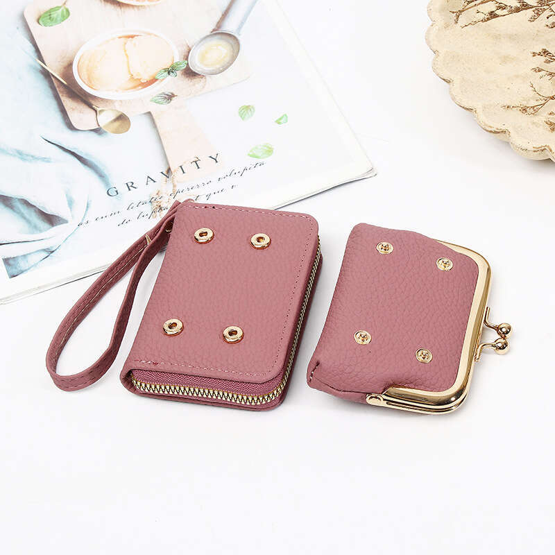 Women's Short Wallet Lychee Pattern Clip Bag Multi-Card Slot Accordion Card Holder Student Coin Purse