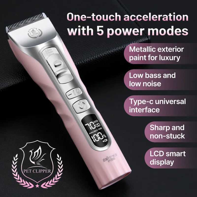 Fenice Sakura Pink Dog Hair Cutting Machine 5000mA Capacity Cordless LCD Screen Pet Dog Grooming Clipper Rechargeable Shaver Set XJ250624