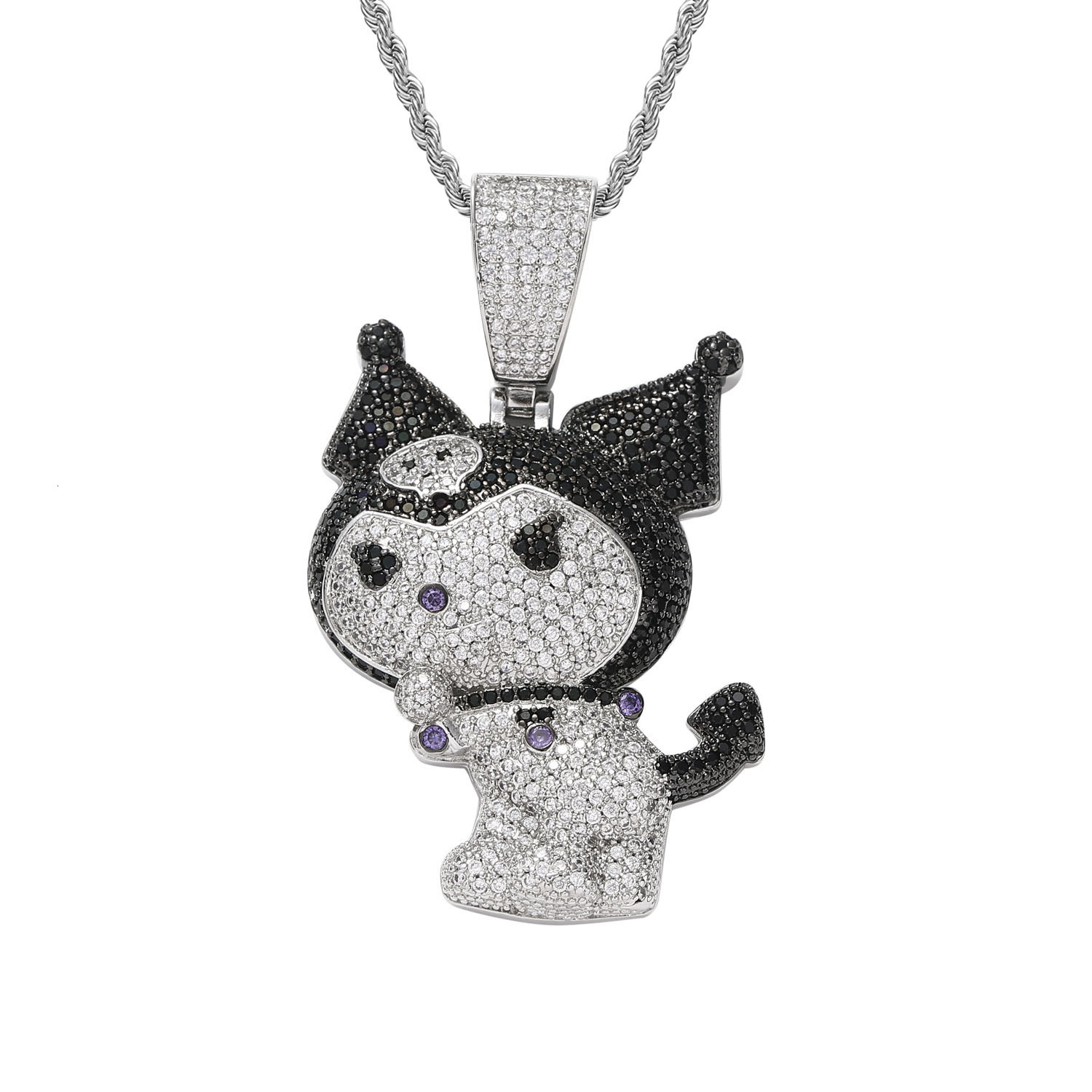 Hip Hop Little Devil Kuromi Cartoon Pendant Iced Out Swag Versatile Design Labubu Chain Necklace Pass the diamond tester