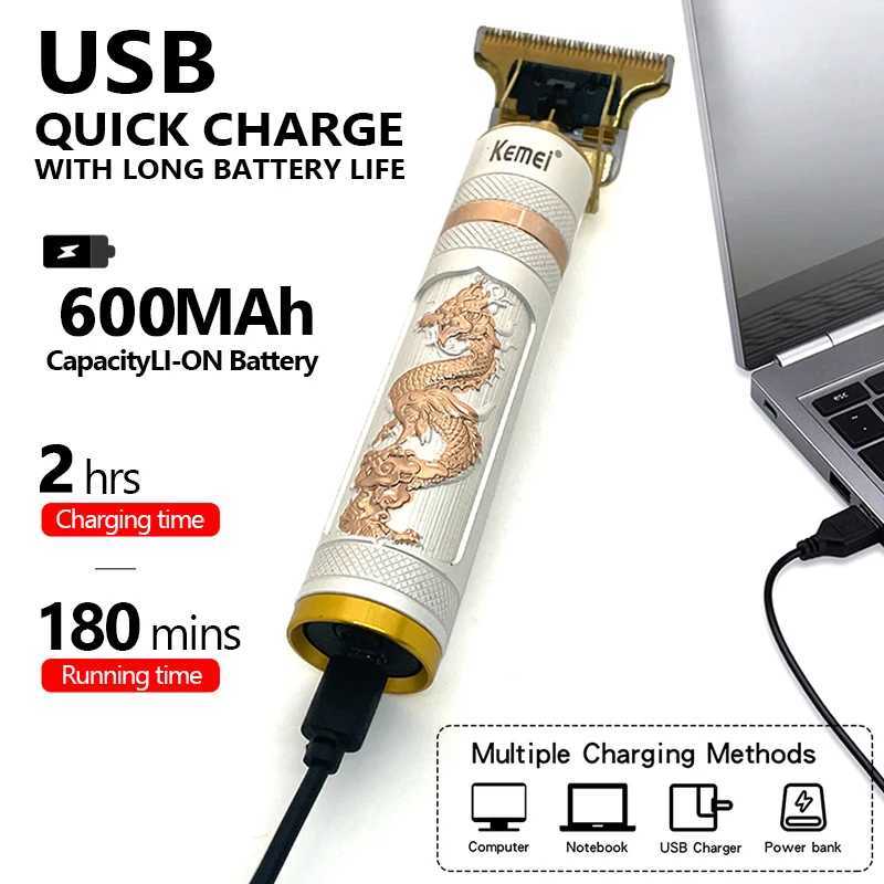 Kemei Vintage T9 0MM Electric Cordless Hair Cutting Machine Professional Hair Barber Trimmer Men Clipper Shaver Beard Lighter XJ250624