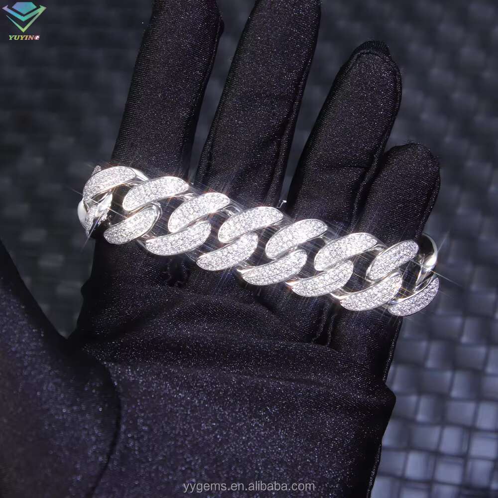 Hot-Sale 18mm VVS D Moissanite Diamond Bracelet 925 Silver Gold Plated Cuban Link Chain for Men Women Hip-Hop Style
