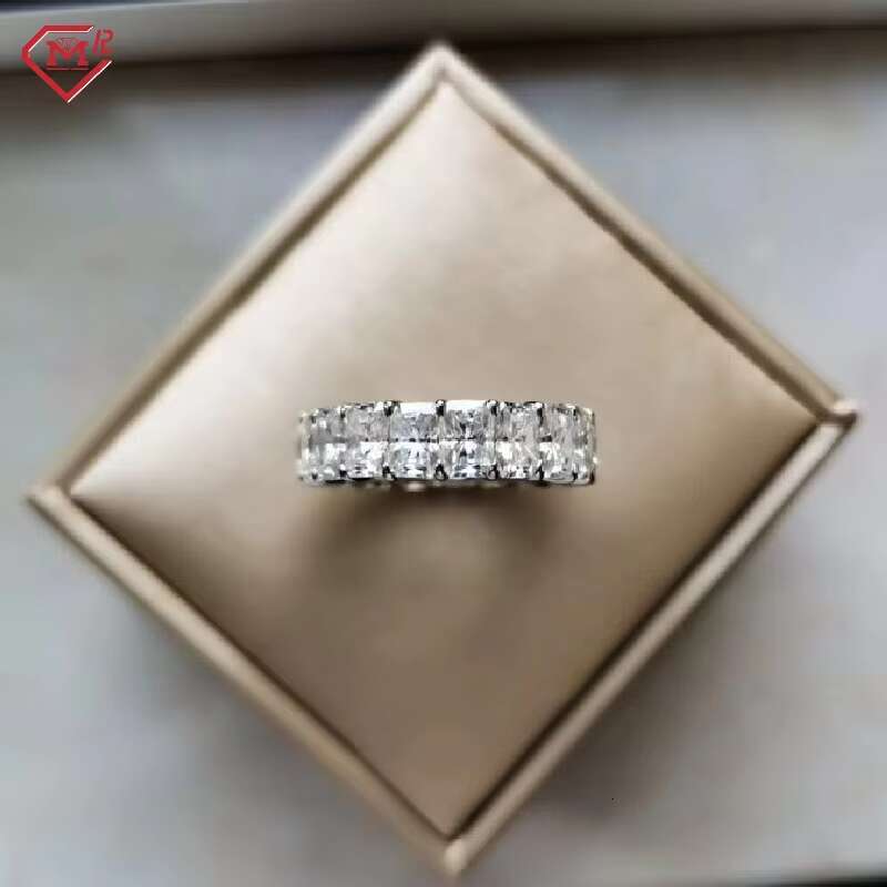 Real 14k Gold Moissanite Engagement Ring Eternity Band Radiant Cut VVS Moissanite Ring for Women